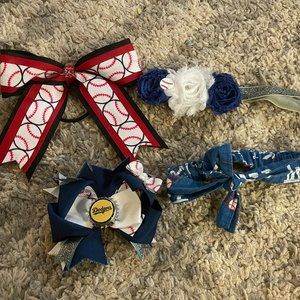 4pc Bundle A Dodger Baseball Hair Accessories Bow Headband sz Baby Toddler